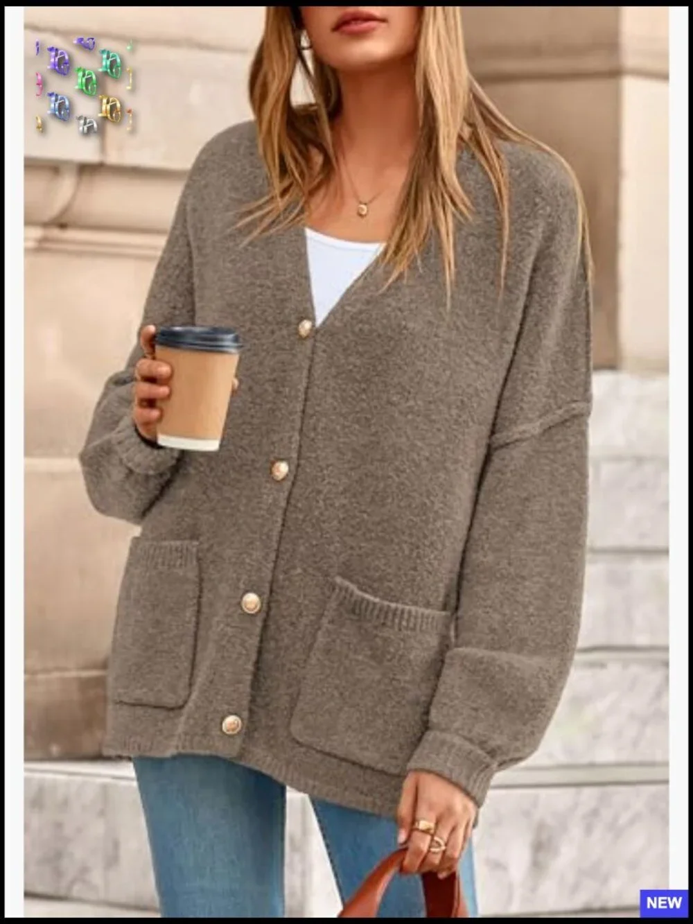 Oversized Chunky Knit Cardigan Button Down Lantern Sleeve Cozy Fall Sweater - Picture 2 of 7